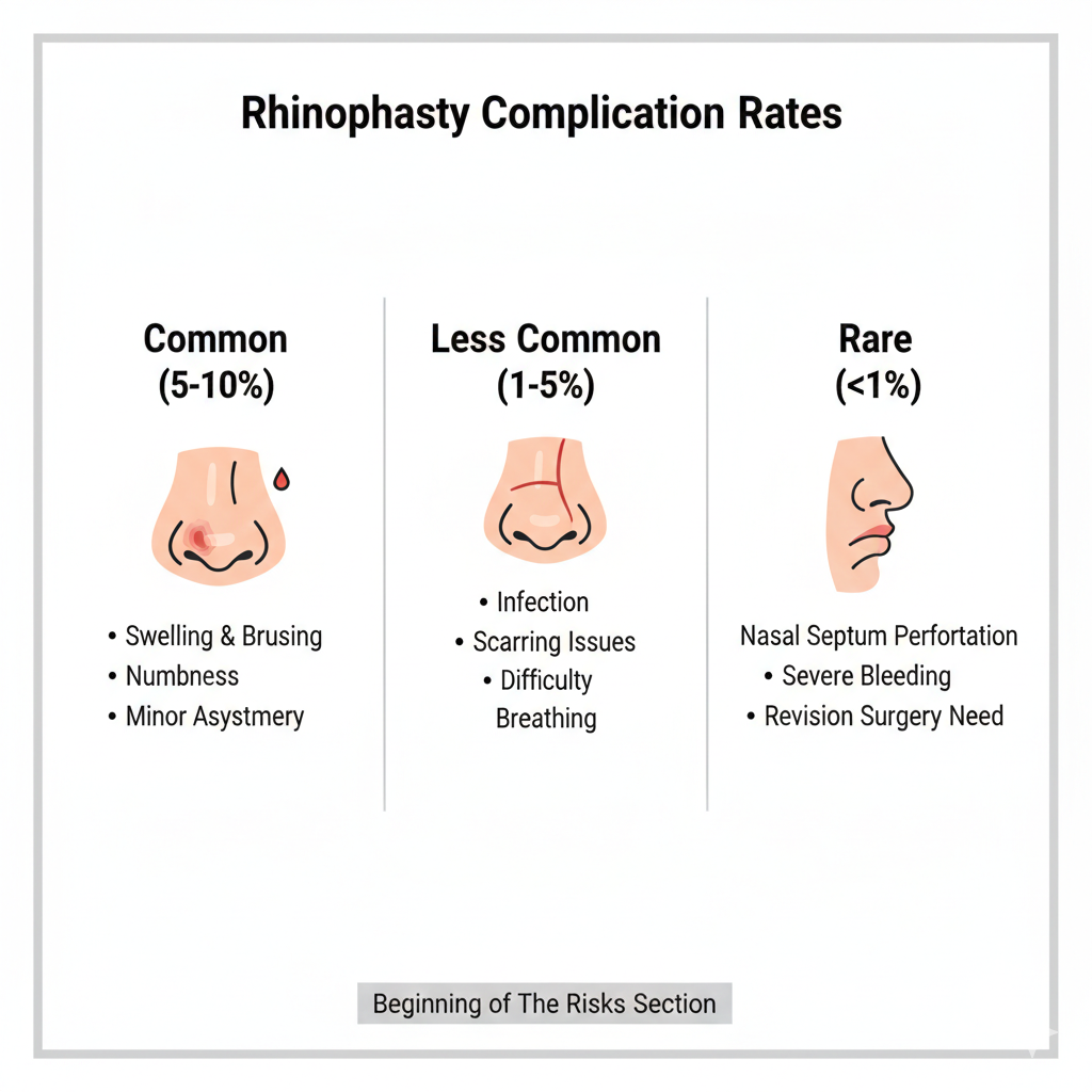 Chart showing rhinoplasty complication rates from common to rare categories